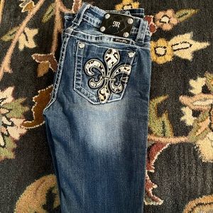 Miss Me Bootcut Jeans Cheetah Fleur De Lee Pocket Size 27 Leg 32